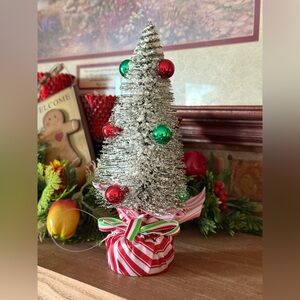 Mini Flocked Christmas Tree with Red & Green Ornaments - Holiday Home Decor